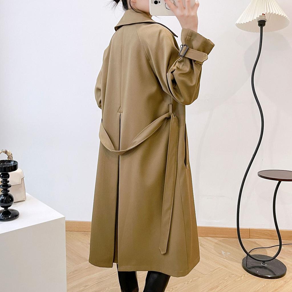 Весна и осень Новая женская одежда Драпированная ветровка Женская свободная куртка большого размера с длинным поясом для поездок на работу