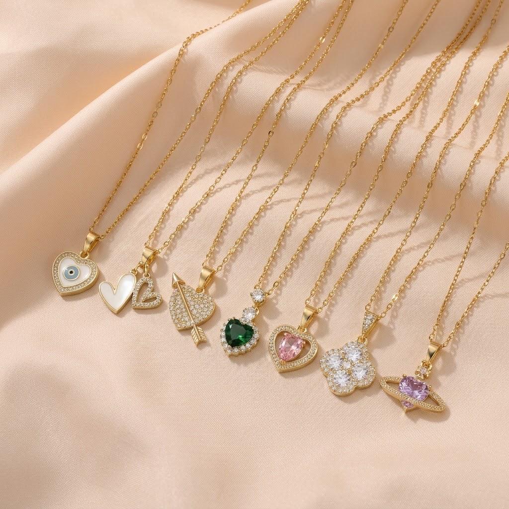 Women's Japanese Korean Style Zircon Heart-shaped Necklace