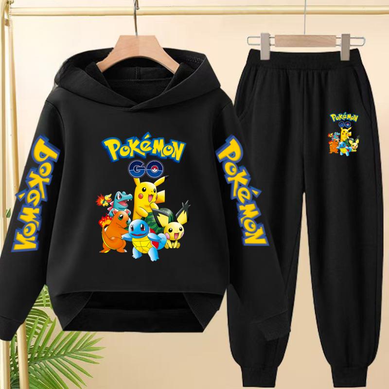 Pikachu Two-piece Clothing Children Girls Sweatshirt+Pants Casual Tracksuits Boys Pokemon Hoodie Kawaii Pullover Sports Coat Set