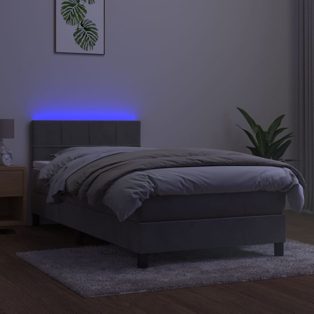 Vidaxl Łóżko Kontynentalne Z Materacem I Led, Szare 90X190 Cm, Aksamit