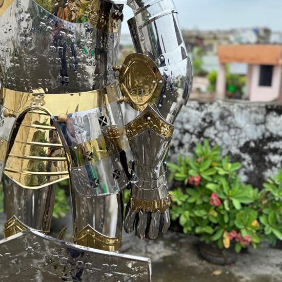 Full Body Medieval Crusader Knight Armor  Polished Stainless Steel Suit with Display Stand for LARP, Cosplay, and Historical Reenactments