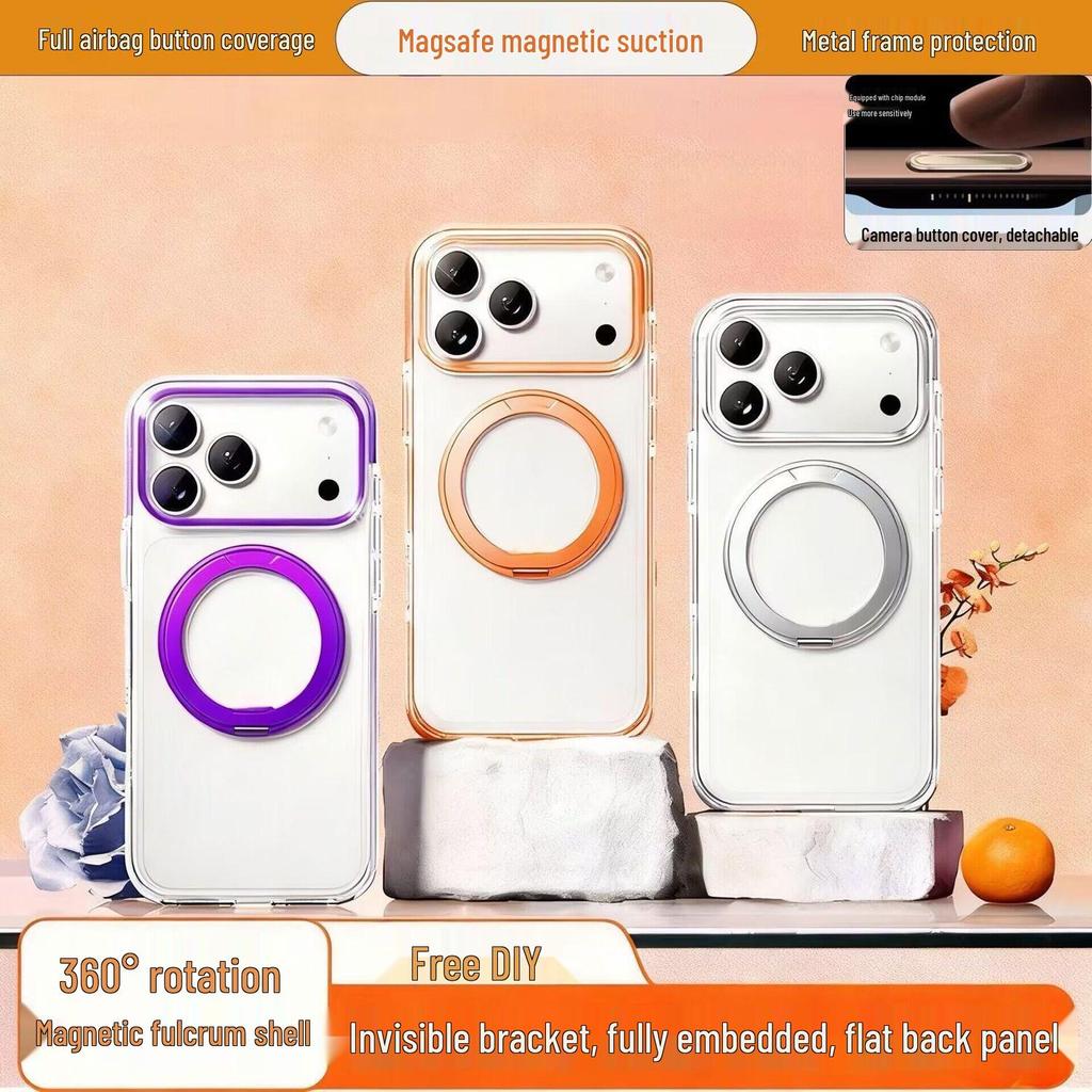 Магнитный вращающийся на 360° чехол для iPhone 17 Pro Series с невидимой подставкой и рамкой-зеркалом из алюминиевого сплава
