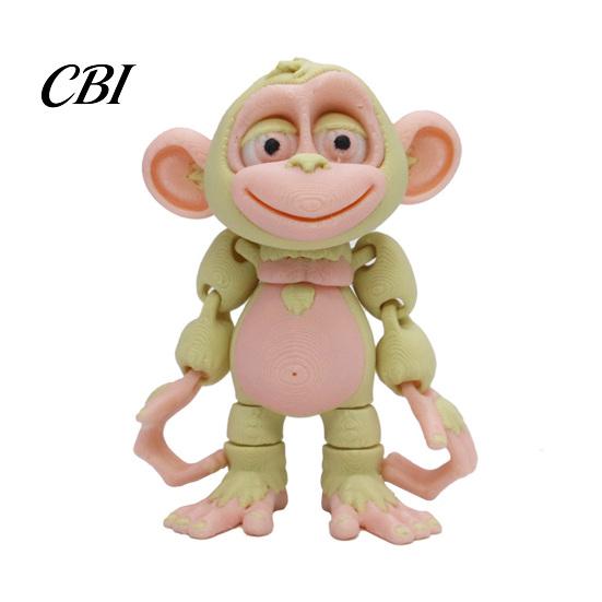 Soft Color Cartoon Animal Decor 3D Printed Articulated Monkey Figurine, Multi-Color Model with Portable Healing Charm Movable Joints, Stress