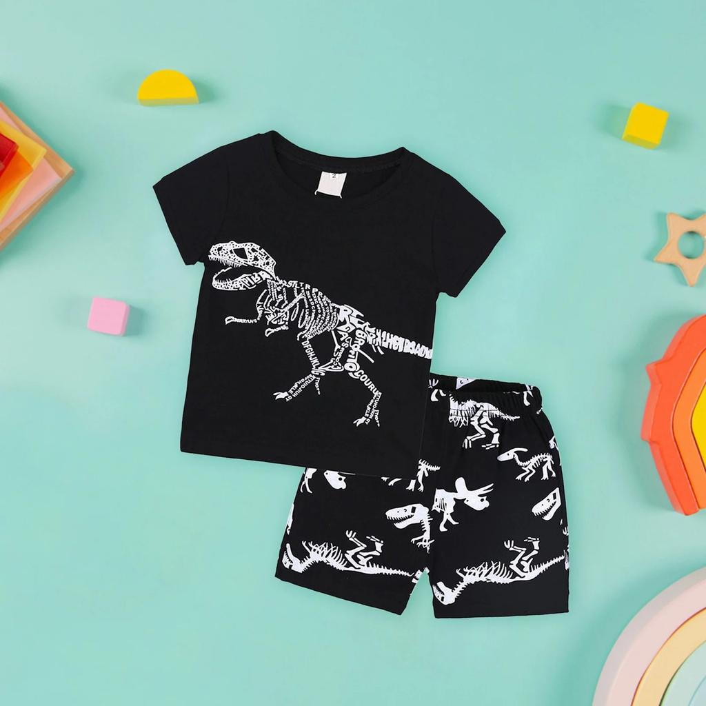 2 шт., пижамы для маленьких мальчиков и девочек, топы с мультяшным принтом, шорты, комплект одежды