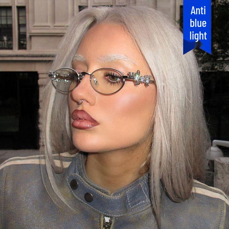Модные винтажные солнцезащитные очки в стиле Y2K со стразами и защитой от синего света