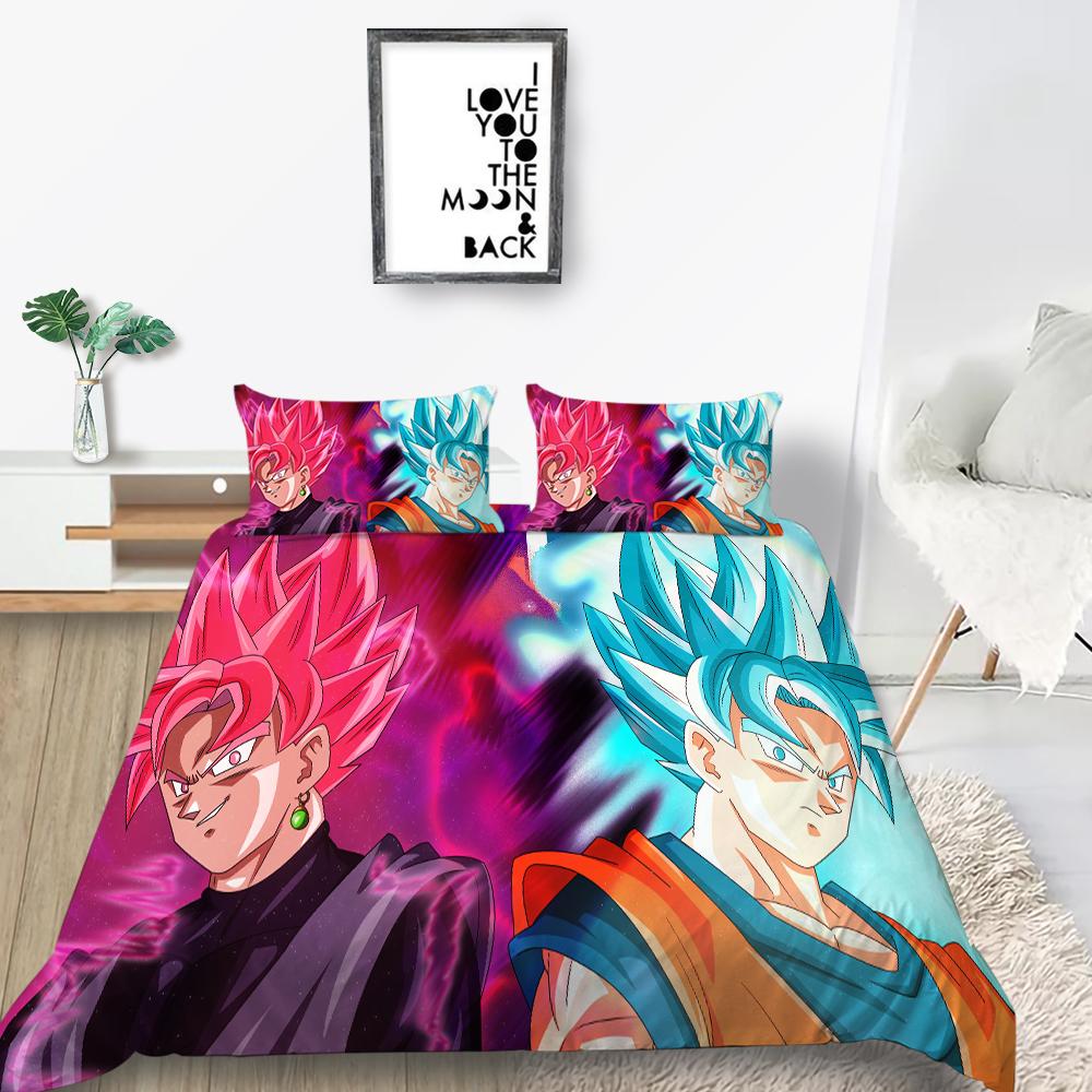 Новый мультяшный комплект постельного белья с принтом Dragon Ball, детское постельное белье, пододеяльник, наволочка, простыня/комплект двуспального размера, удобное украшение для дома
