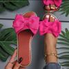 New Flat-bottomed Rhinestone Bow One-word Slippers for Women To Wear Solid Color Light Cloth Cool Slippers 2025