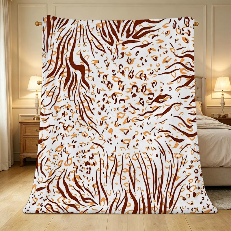 Flannel Fleece Blanket High-density Plush Leopard Print Warm & Skin-friendly Cozy Nap Blanket for Home Sofa Festive Christmas Halloween Decor