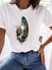 (Азиатский размер) Одежда Футболка Майка Топ Женская Мода Женщина Принт стиль перьев милая 90-е Короткий рукав Графические футболки