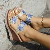 Large Size -3 Rhinestone One-word Mop Wedge Heel Sandals Women's High Heel Outer Wear Muffin Thick-soled Cool Slippers