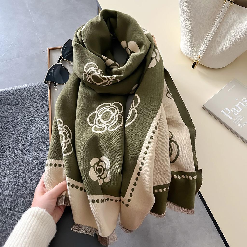 Женский зимний шарф 2024 года, роскошный дизайн, цветочные осенние кашемировые шарфы, толстые теплые шарфы L Ady Wrap Shawl Pashmina Female Poncho