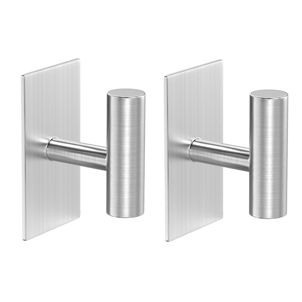 2Pcs Self Adhesive Robe Hanger Holder Stainless Steel Toilet Hanging Rack Bathroom Towel Hooks Key
