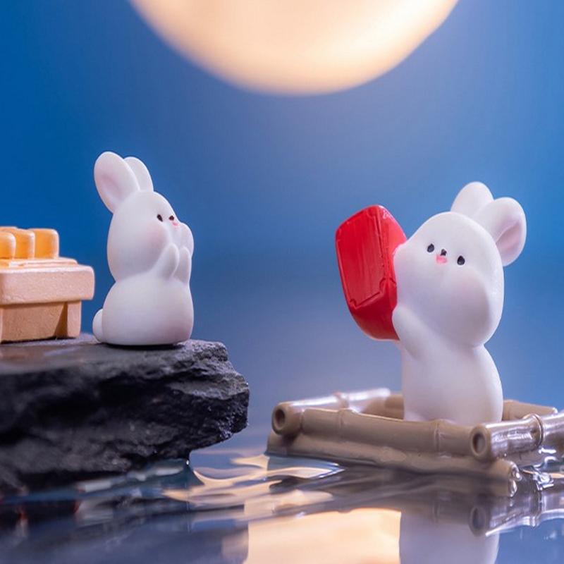 Мультяшный милый кролик на праздник середины осени, кукла, лунный пряник на праздник середины осени, настольные украшения, милый кролик, подарочный орнамент из смолы