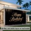 Golden Sparkle Birthday Backdrop, Black Wall Decor for Party