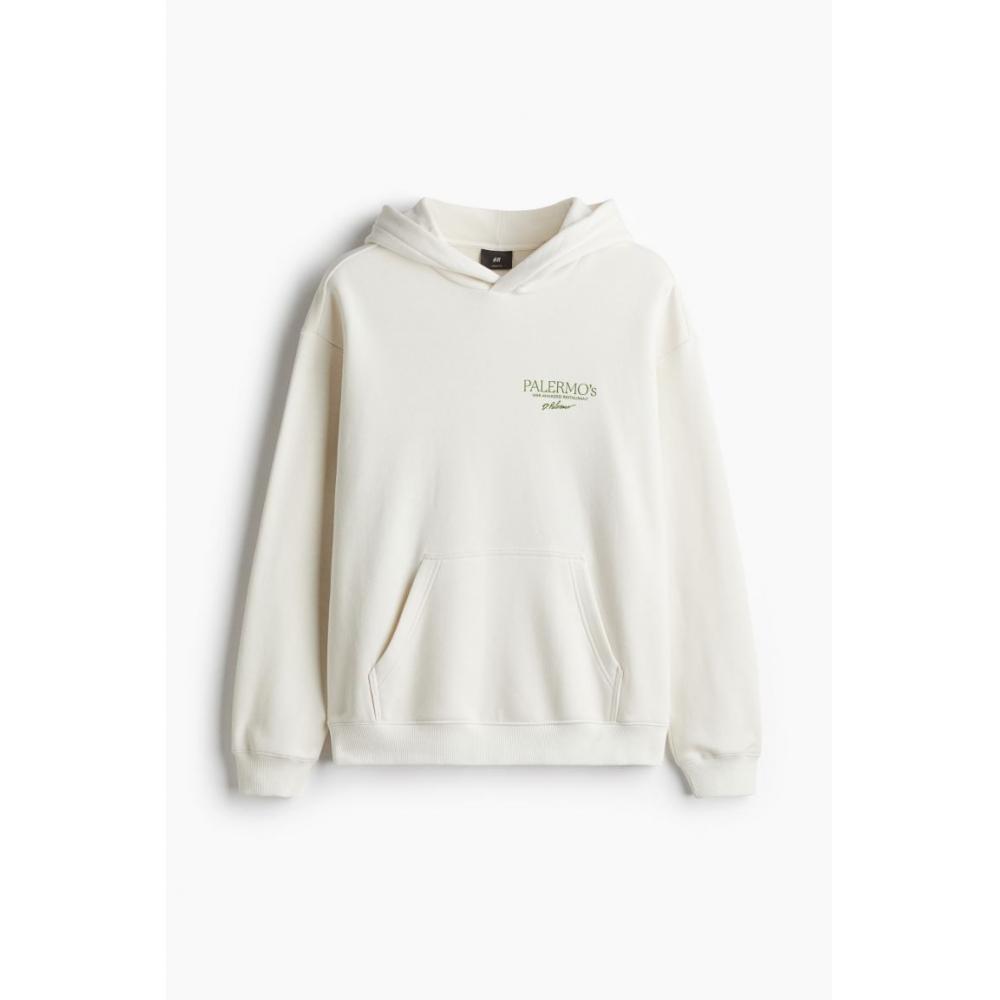 Толстовка с капюшоном свободного кроя с принтом HM белого цвета, бледнее Mo S