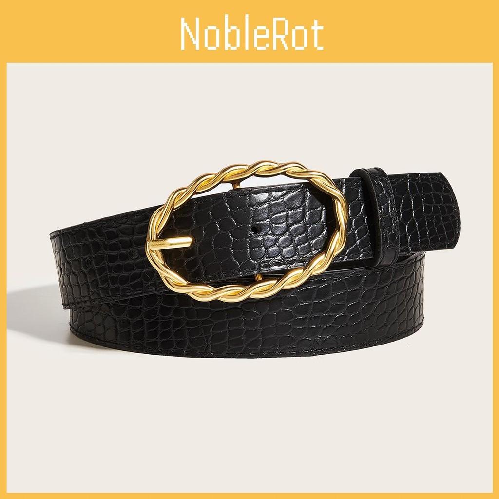 Grain Stone Womens Pu Leather Belt With Twists Oval Metal Buckle Everyday For