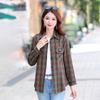 Women's Medium Length Striped Shirt Stand-up Plaid Shirt Casual Loose Shirt Office Shirt