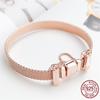 Classic 100% 925 Sterling Silver Rose Gold Forever Love Mesh Bracelets Women Sterling Silver DIY Jewelry 17CM 19CM 21CM SMB003