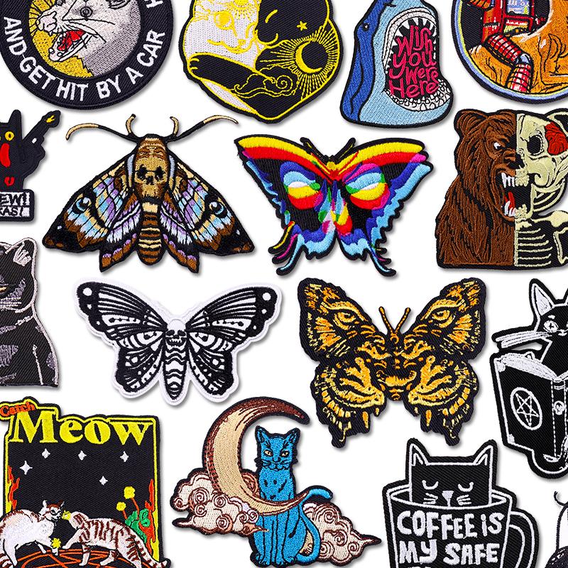 Horror Animal Butterfly Embroidered Patches Bear Cat Shark Patch Iron On Patches For Clothing Thermoadhesive Patches For Clothes
