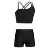 Kids Girls Asymmetrical Strappy Crop Top with Shorts for Sports Gymnastic Workout