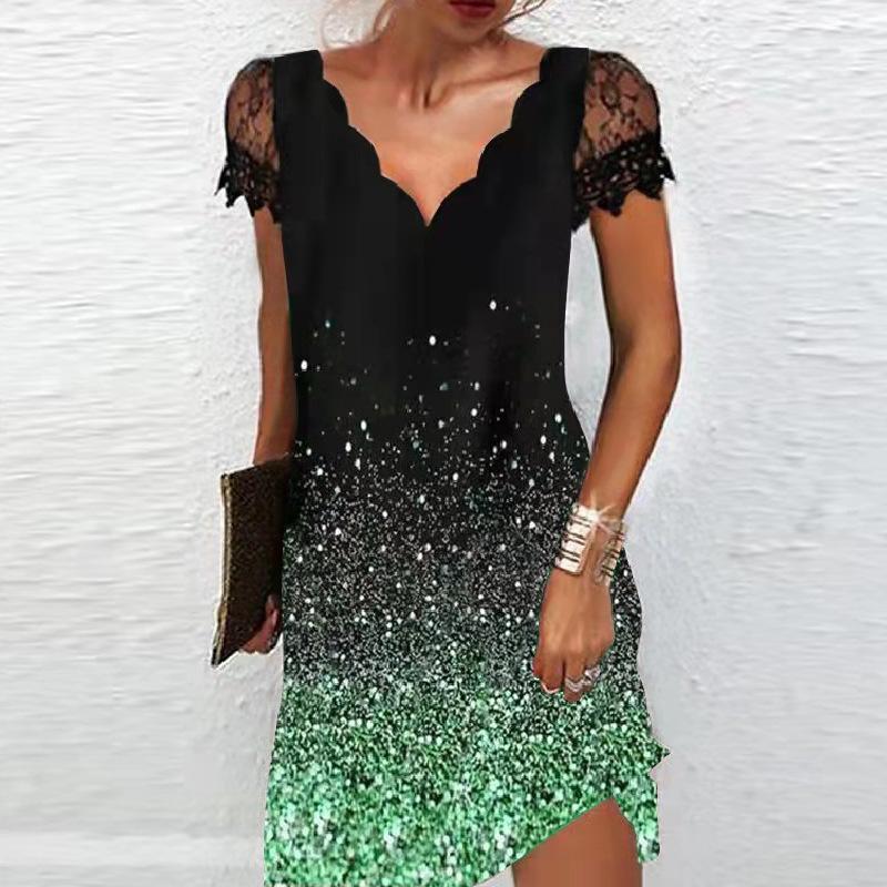 IHUASU Жен. По индивидуальному заказу С принтом Поп-волна V-образный вырез Кружева С короткими рукавами