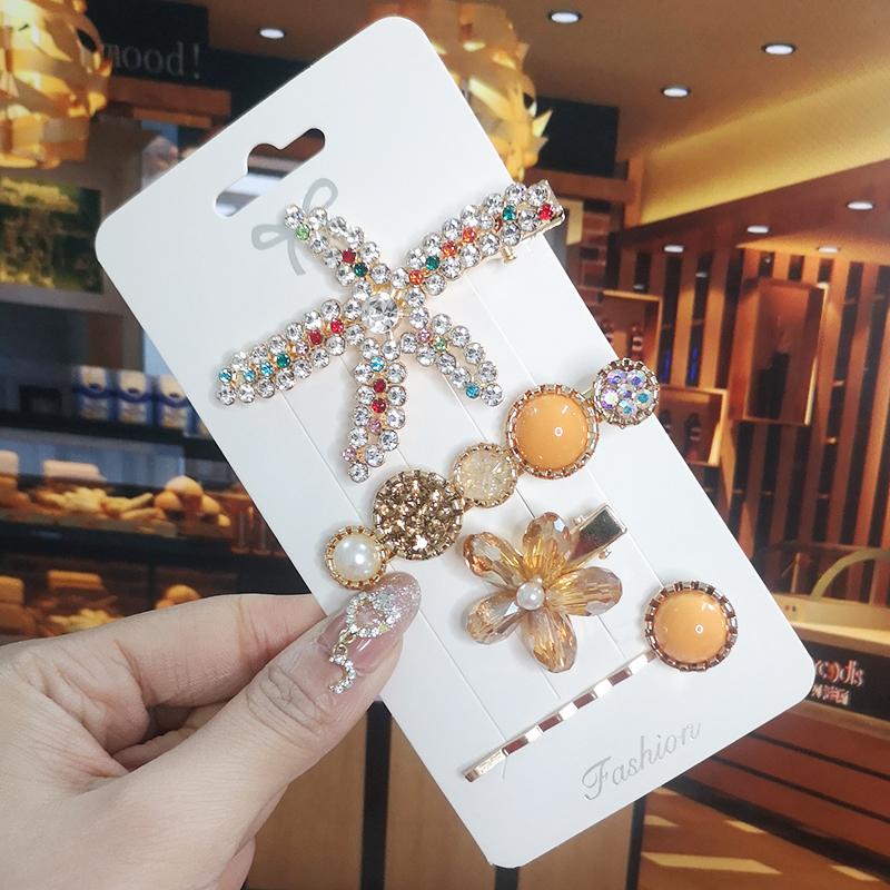 Корея Блестящий Кристалл Набор Заколок для Волос Модные Аксессуары для Волос Тренд для Женщин Девушка Жемчуг Стразы Заколка Боковая Заколка для Волос