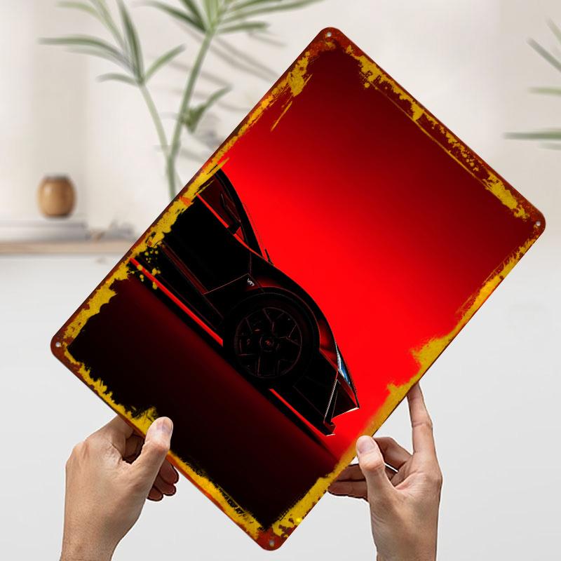 Black Sports Car Silhouette Printed Poster Customized Wall Art Retro Vintage Metal Tin Signs for Garage Home Decor Man Cave Room