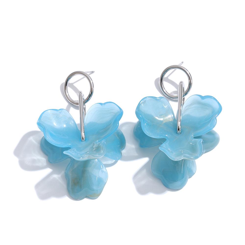 Yhpup 3 Color Resin Flower Drop Dangle Earrings for Women Stainless Steel New Arrival Attractive Waterproof Charm Trendy Jewelry