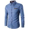 Pring Autumn Men's Casual Shirt Slim Fit Denim Shirts Long Sleeve Tops