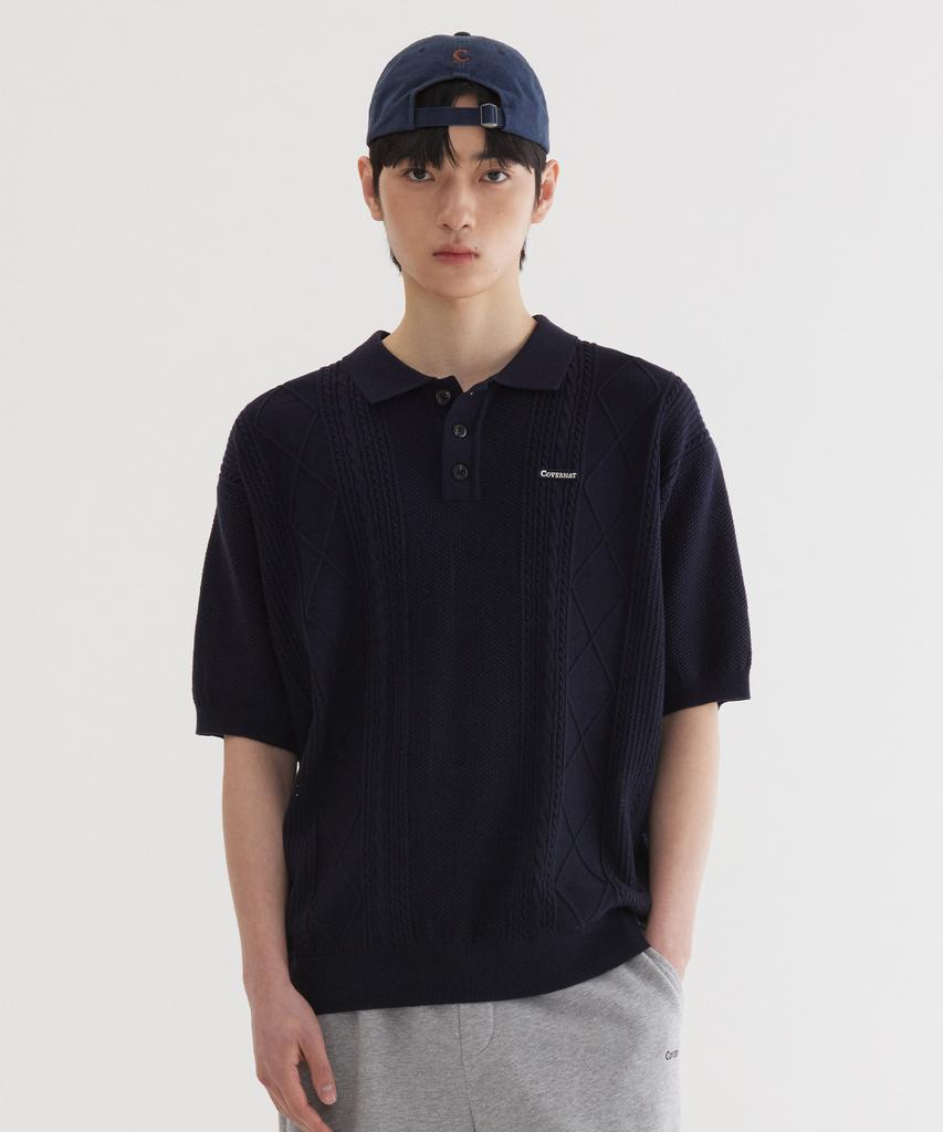 COVERNAT Small Authentic Scalloped Cable Half Knit Dark Navy