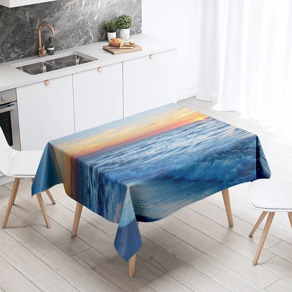 Beach Tablecloth Seaside Scenery Anti-fouling Waterproof Rectangular Kitchen Dining Table Home Decoration