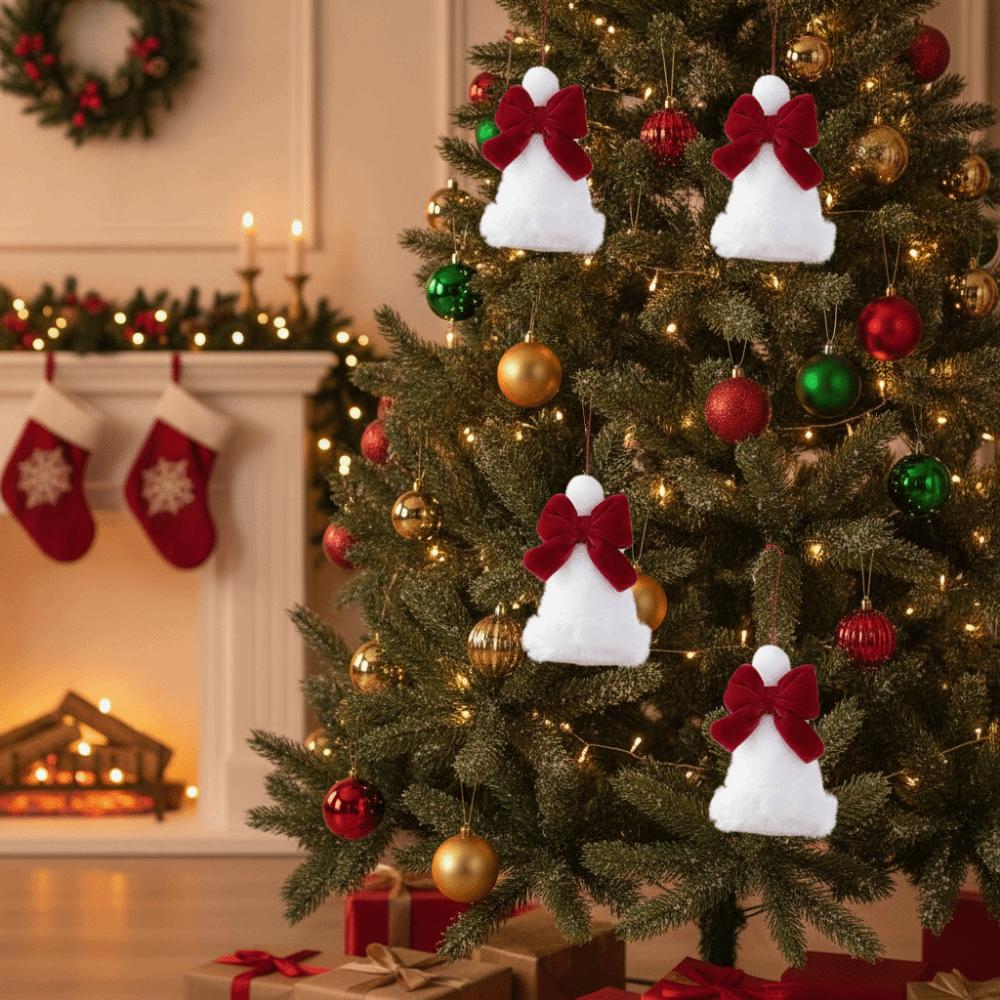 DIY Mini Velvet Tree Tower Pendant Handmade Christmas Bows Hanging Ornament New Year Gift
