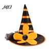 Holiday Themed Party Accessories Halloween Witch Hat for Women Girls, Large Striped Wizard Costume Headwear with Flower Accessories, Cosplay, Gorgeous