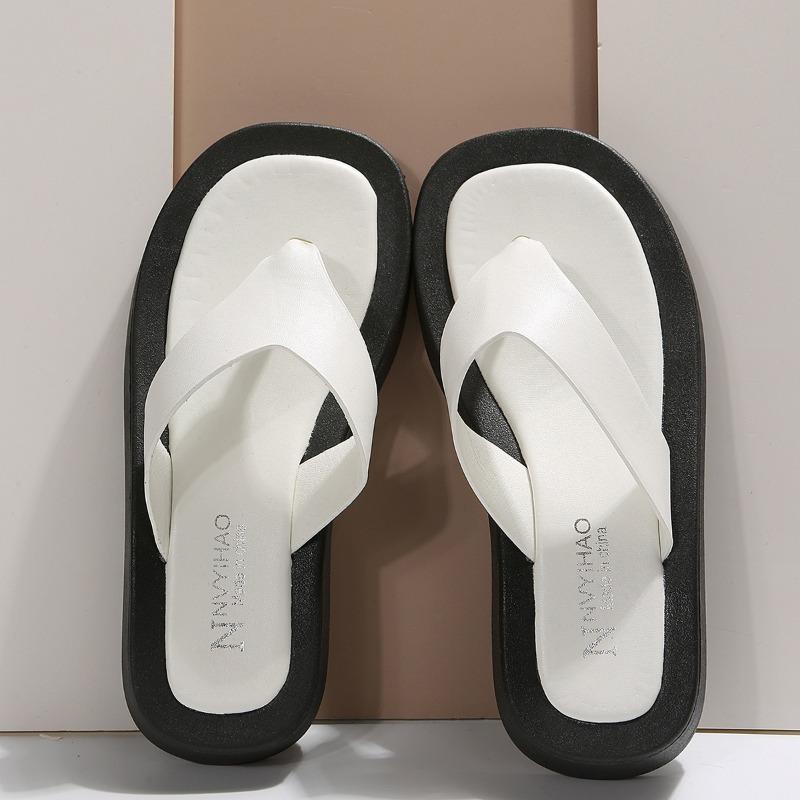 Черно-белые разноцветные шлепанцы с толстой подошвой, женские шлепанцы с зажимом для носков, женские шлепанцы на платформе, пляжная обувь