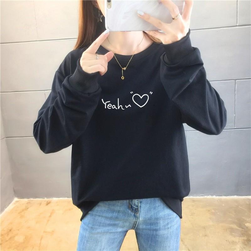 Korean Style Womens Lightweight Cotton Print Sweatshirt With Long Sleeves For Casual Autumn Wear