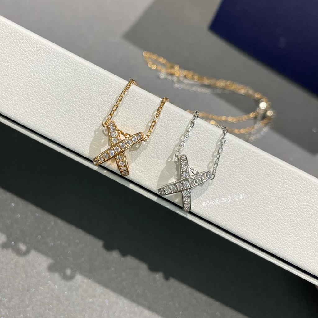 9256 Silver Paris Full Diamond Cross Three-dimensional Necklace Women's Light Luxury High-end Temperament Rose Gold Collarbone Chain