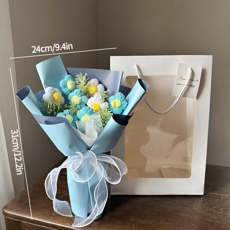 Mother'S Day Crochet Bouquet Finished Hand-Woven Artificial Flower Graduation Season Girl Friends Birthday Bouquet With Gift Bag