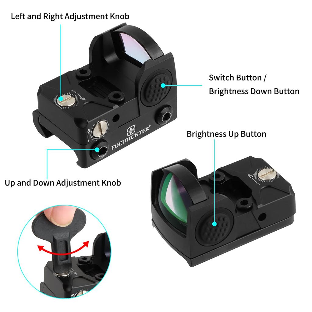 FOCUHUNTER 1x22 2MOA Мини Микро Коллиматорный Прицел, Профессиональный Компактный Оптический Прицел с Функцией Пробуждения, Автоматическое Включение/Выключение, Водонепроницаемый,