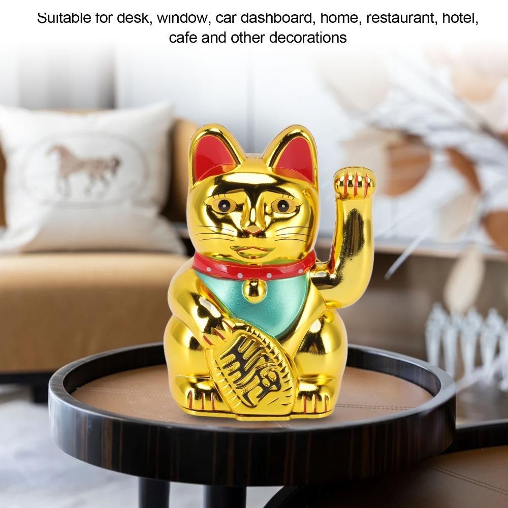Plastic Maneki Neko Tabletop Ornament Gold Swing Arm Feng Shui Cat Hotel Cafe Desktop Statue