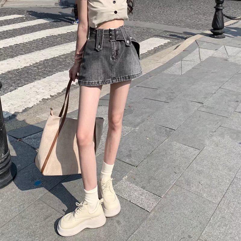 Женская джинсовая юбка-шорты с высокой талией - Лето 2022 Ретро Стройнящая Суперкороткая Юбка