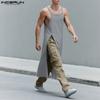 Men Strap Sleeveless Beading Splits Long Tunic Tank Tops
