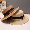 Flat Top Small Brim Straw Hat Children Summer Sunshade Sunscreen Straw Cool Hat Summer Fashion British Top Hat