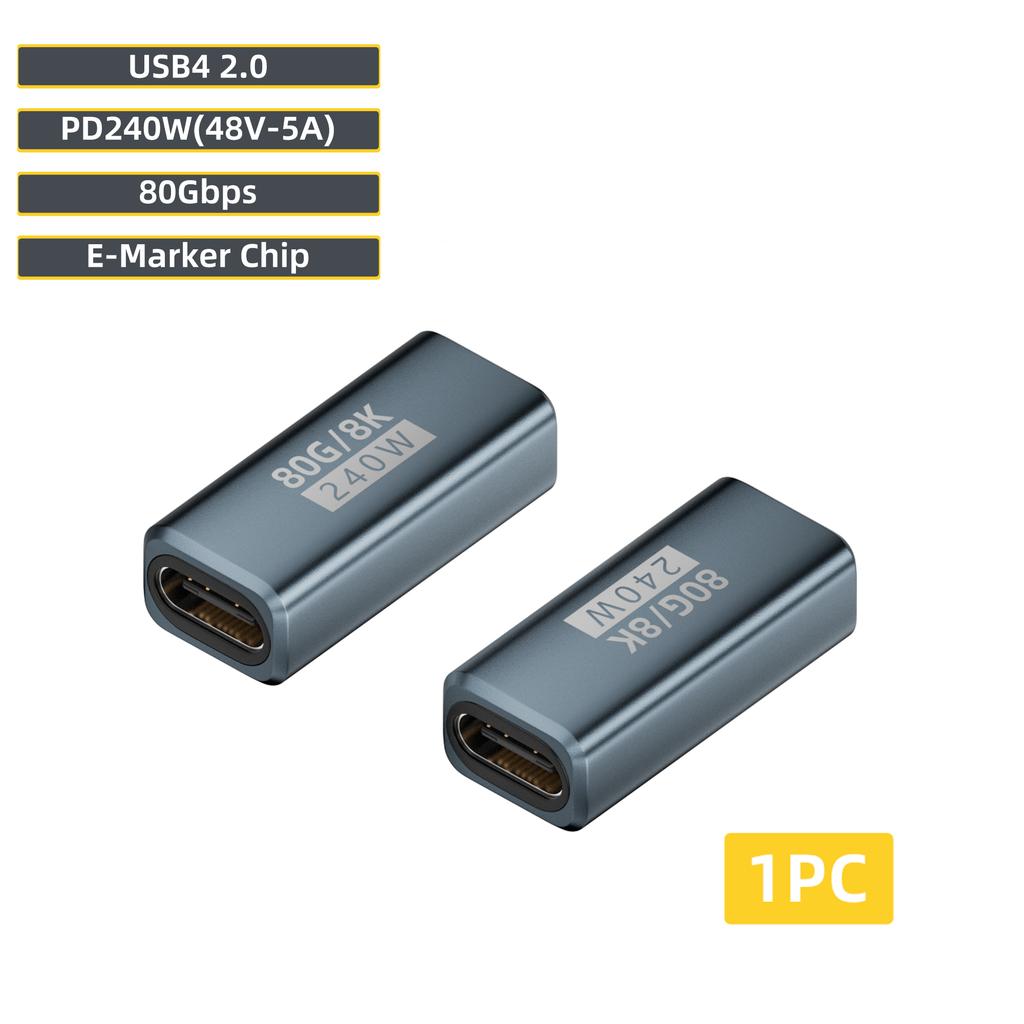 USB4 V2 90 Degree Type C Angle Adapter 80Gbps Thunderbolt 5 4 3 Elbow Adapter 240W USB-C Cable Connector 40Gbps for MacBook Air