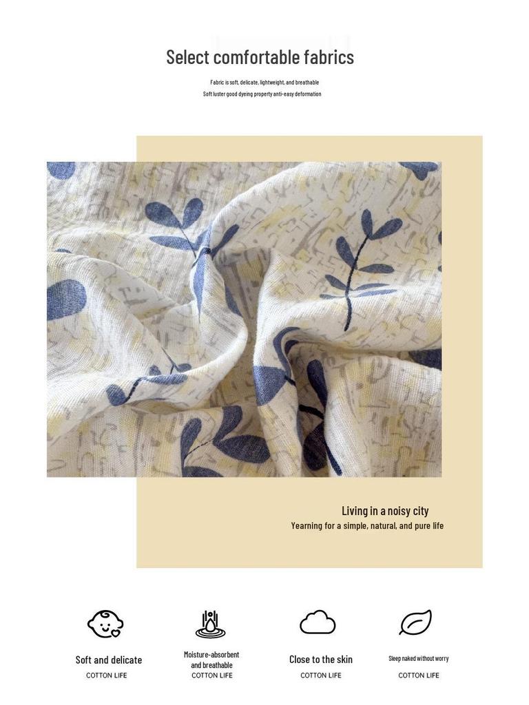 Комплект постельного белья из четырех предметов на лето из двухслойной марли класса А с цветочным принтом и пузырчатого хлопка