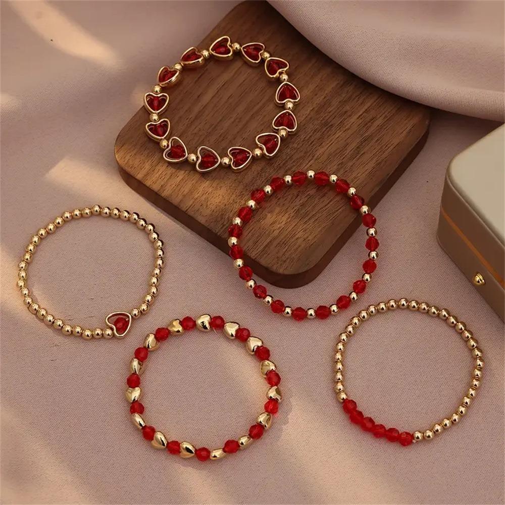 5Pcs/Set Gold Color Bohemian Beaded Bangle Ethnic Style Beach Jewelry Set  Valentine's Day