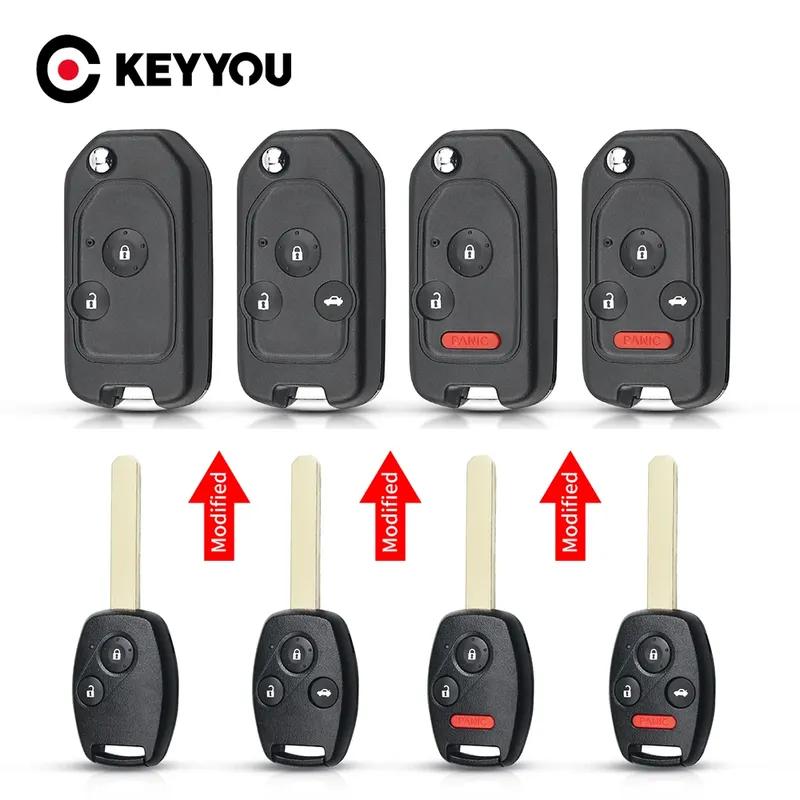 KEYYOU With Buttons Pad For Honda Fit CRV Civic ight Ridgeline HRV Jazz ACCORD 2003-2013 Modified Filp Remote Key Shell Case