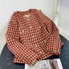 Клетчатый женский короткий пальто с длинными рукавами в корейском стиле в повседневном стиле