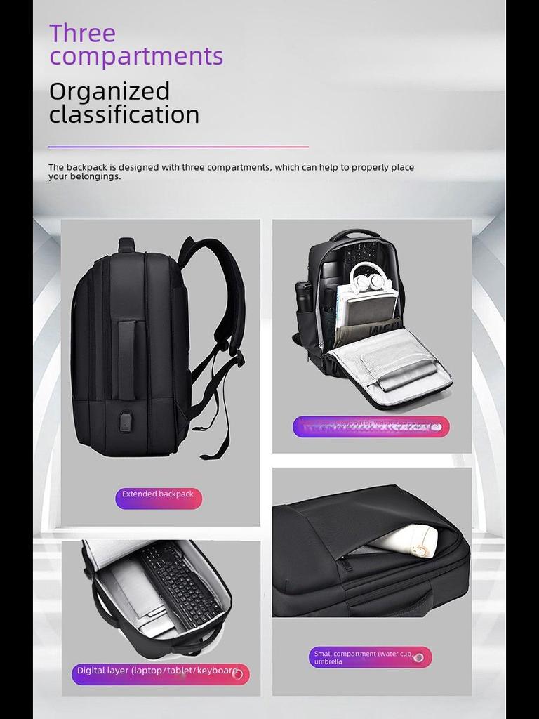 Мужской водонепроницаемый деловой рюкзак большой вместимости — высококачественная расширяемая дорожная сумка для ноутбуков 17,3 дюйма