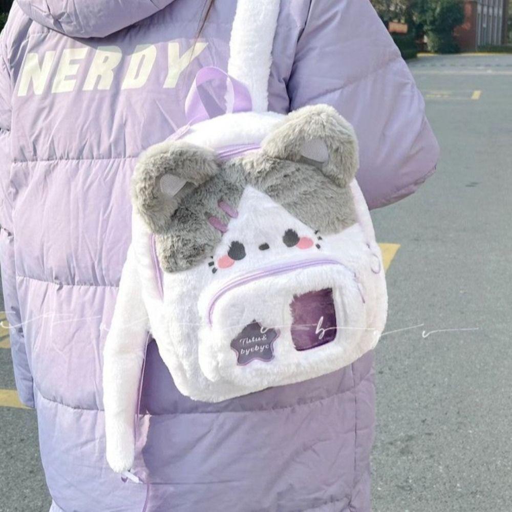 Rabbit Cute Cat Backpack Preppy Style Plush Shoulder Bag Sweet Idol Photocard Pouch Itabag Outdoor