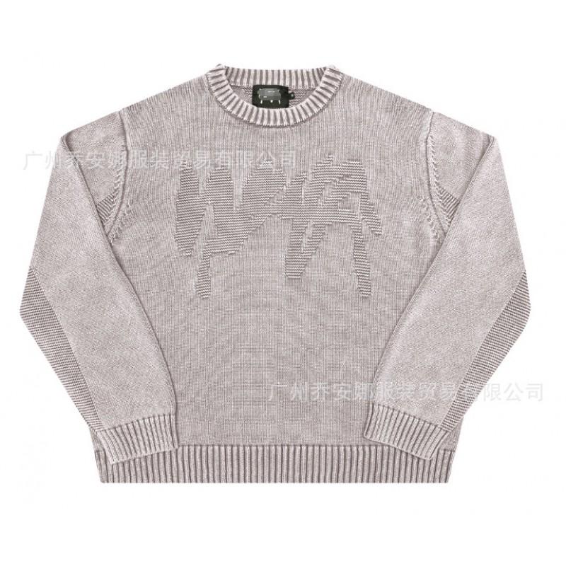 Unisex Oversized Streetwear Knit Sweater Winter Cotton Blend Crew Neck Pullover In Black Gray
